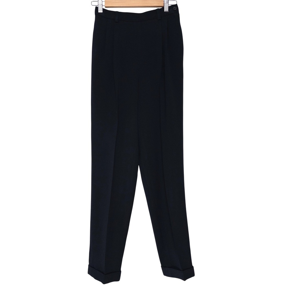 Ralph Lauren Purple Label Vintage Wool Trousers Black Pleated Cuffed Pants 6